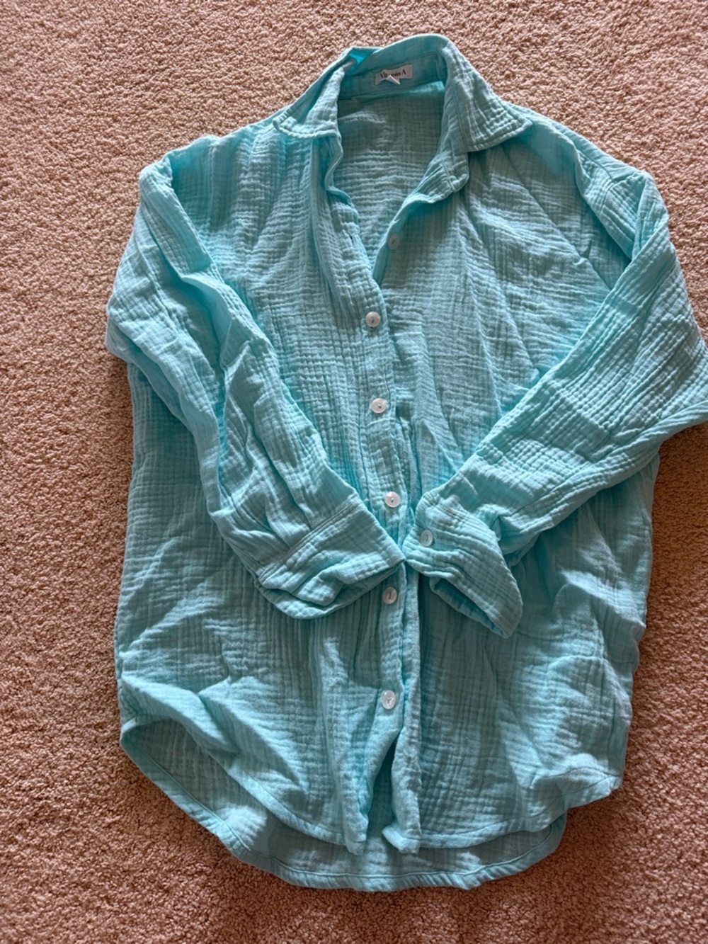 Vitamin A Light Aqua Gauze Button-Down Shirt